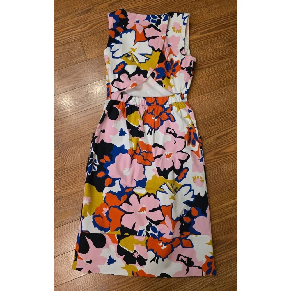 Anthropologie‎ Whit Two Dress Womens SZ 0 Petal Print Cross-back Midi Shift EUC
